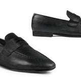 Textured Black Slip-On Shoes PA34