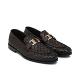 Brown Woven Shoes with Gold Bit FZ48
