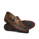 Brown Woven Shoes with Gold Buckle FZ45