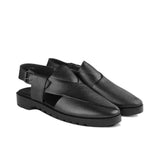 Black Cross-Strap Leather Sandal DZ05