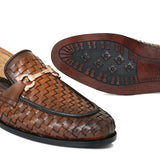 Brown Woven Shoes with Gold Buckle FZ45