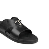 Black Leather Slipper with Buckle SB02