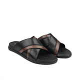 Black & Brown Cross-Strap Slippers SA63