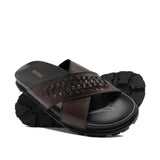 Brown Cross Woven Slipper SA122