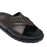 Brown Cross Woven Slipper SA122