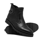 Black Strap Leather Chelsea Boots PU02