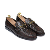 Brown Alligator Embossed Leather Shoe pz05