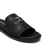 Black Croc Leather Slipper SA70