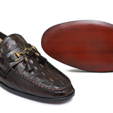 Brown Alligator Embossed Leather Shoe pz05