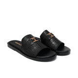 Black Croc Leather Slipper SA70
