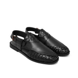 Royal Black Woven Peshawari Chappal DT02