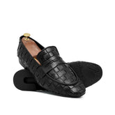 Black Leather Woven Shoe Fj01