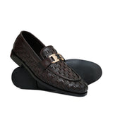 Brown Woven Shoes with Gold Bit FZ48