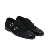 Black Two Monk Leather Shoe Ph12