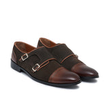 Brown Two Monk Leather Shoe Ph15