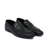 Black Woven Leather Shoe Ph14