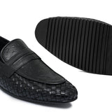 Black Woven Leather Shoe Ph14