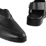 Black Cross-Strap Leather Sandal DZ05