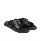 Black Leather Slipper with Buckle SB02