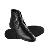 Black Textured Leather Ankle Boots PJ38