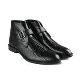 Black Textured Leather Ankle Boots PJ38