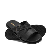Black Strap Leather Slipper SA137