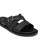 Black Strap Leather Slipper SA137