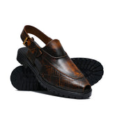 Textured Brown Peshawari Chappal DAZ3
