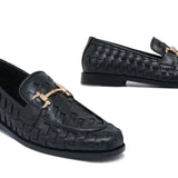 Black Woven Shoe with Gold Bit FZ42