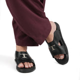 Black Leather Slipper with Buckle SB02