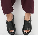 Dual-Buckle Black Formal Slippers SA84
