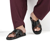 Black & Brown Cross-Strap Slippers SA63