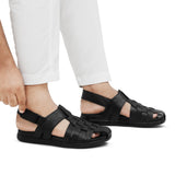 Regal Black Woven Peshawari Chappal DA12