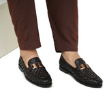 Brown Woven Shoes with Gold Bit FZ48
