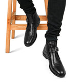 Black Textured Leather Ankle Boots PJ38