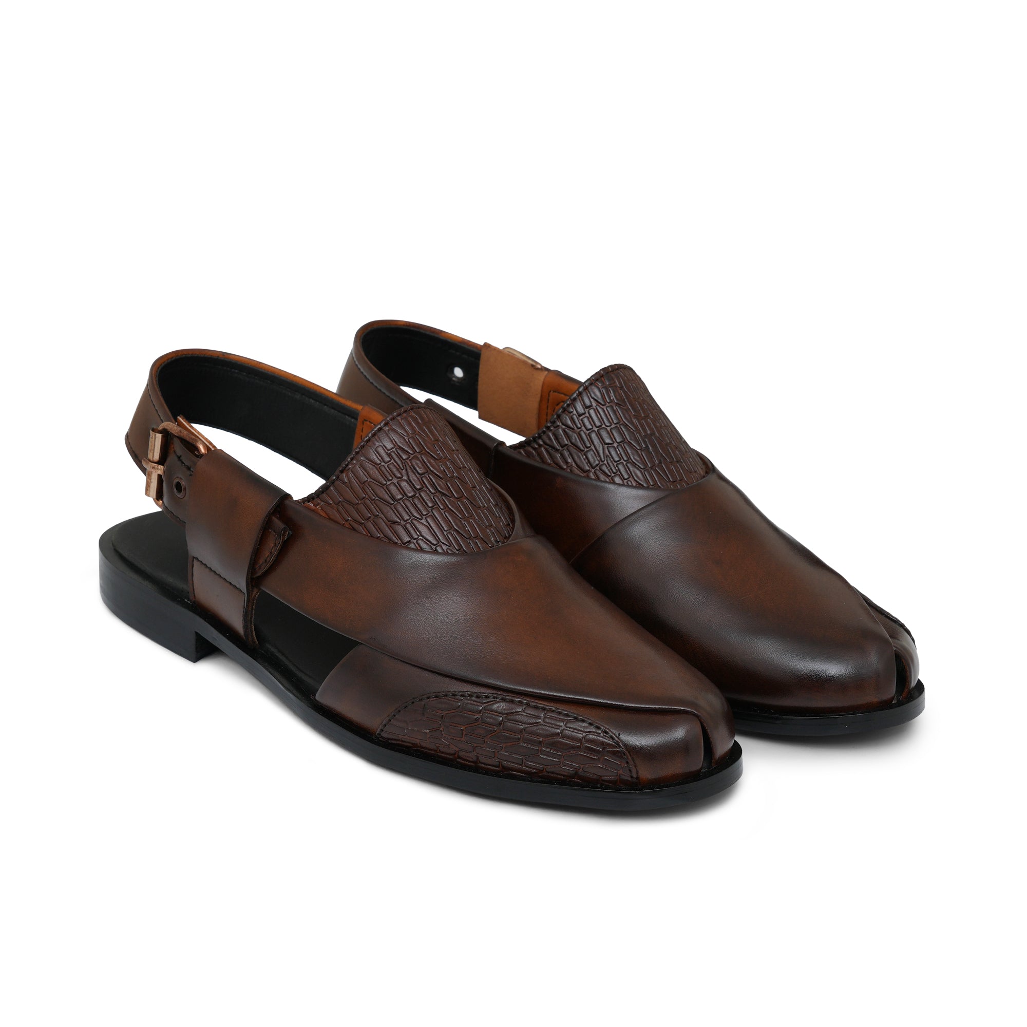 Brown Classy Textured Peshawari Chappal DZ61