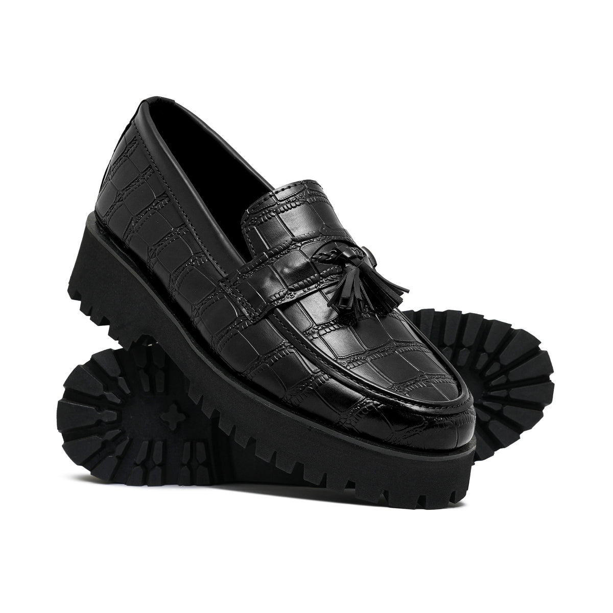High Sole Black Croc Shoe FU06
