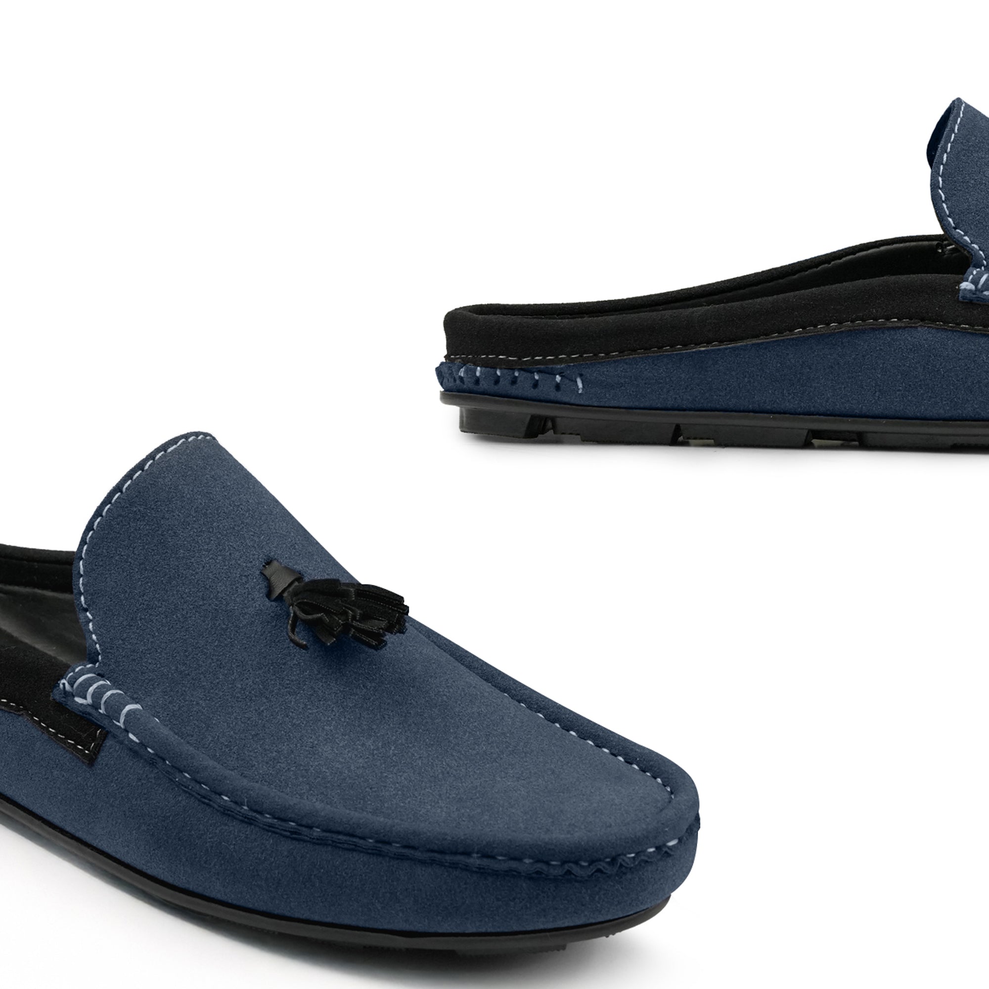 Navy Blue Suede Tassel Mule MS14