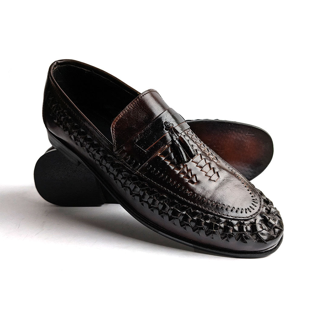 Men Formal Handmade Premium Woven Style Brown Tassle Shoe