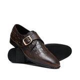 Brown Croc Singal Monk Leather Shoe PJ35