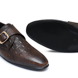 Brown Croc Singal Monk Leather Shoe PJ35