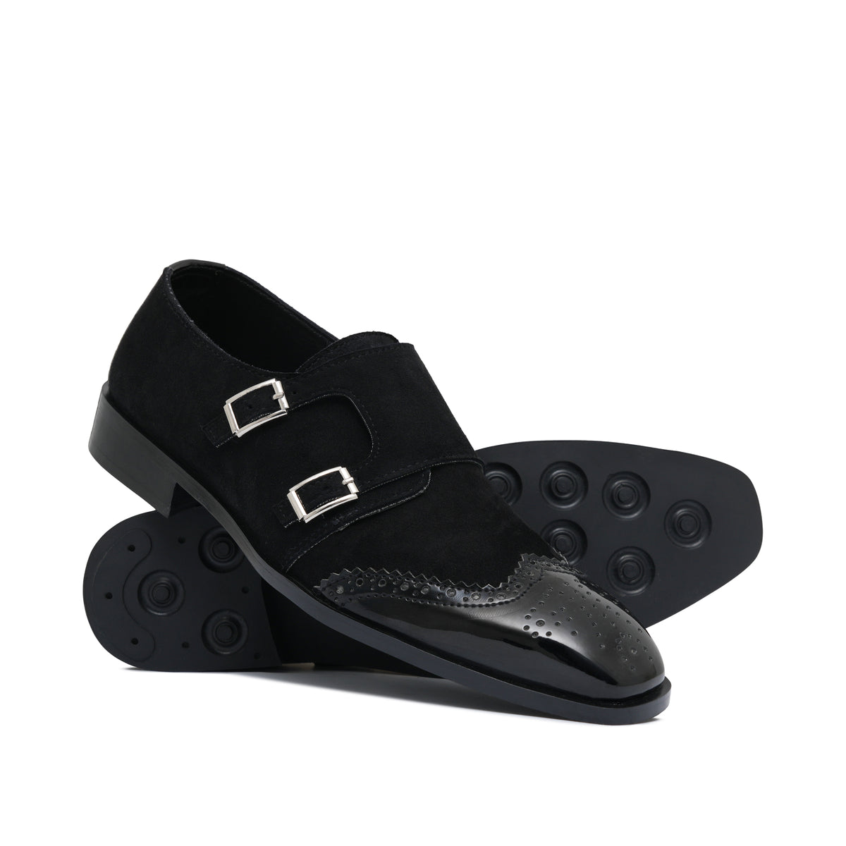 Black Two Monk Leather Shoe Ph12