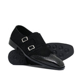 Black Two Monk Leather Shoe Ph12