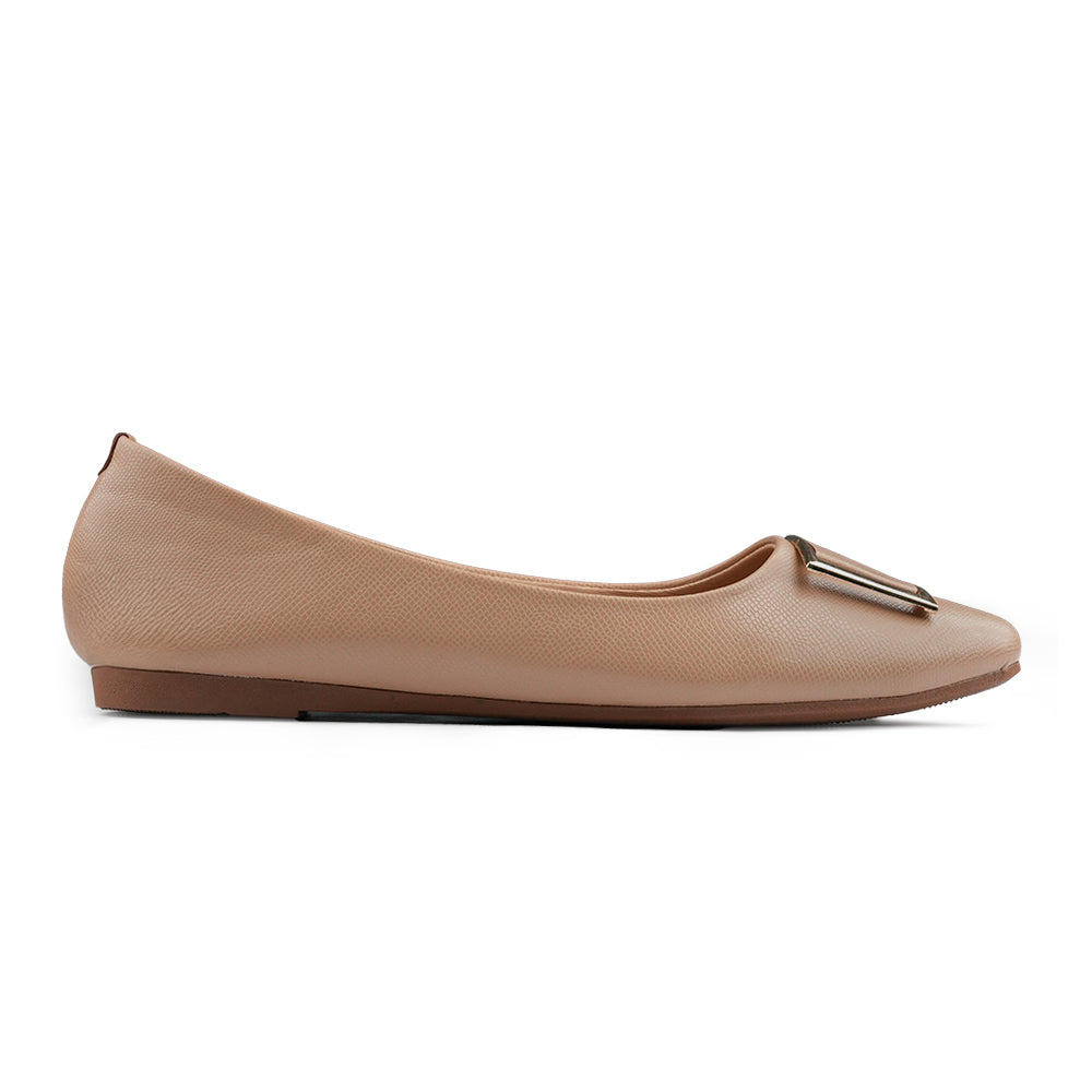 Beige Textured Buckle Pumps WP18