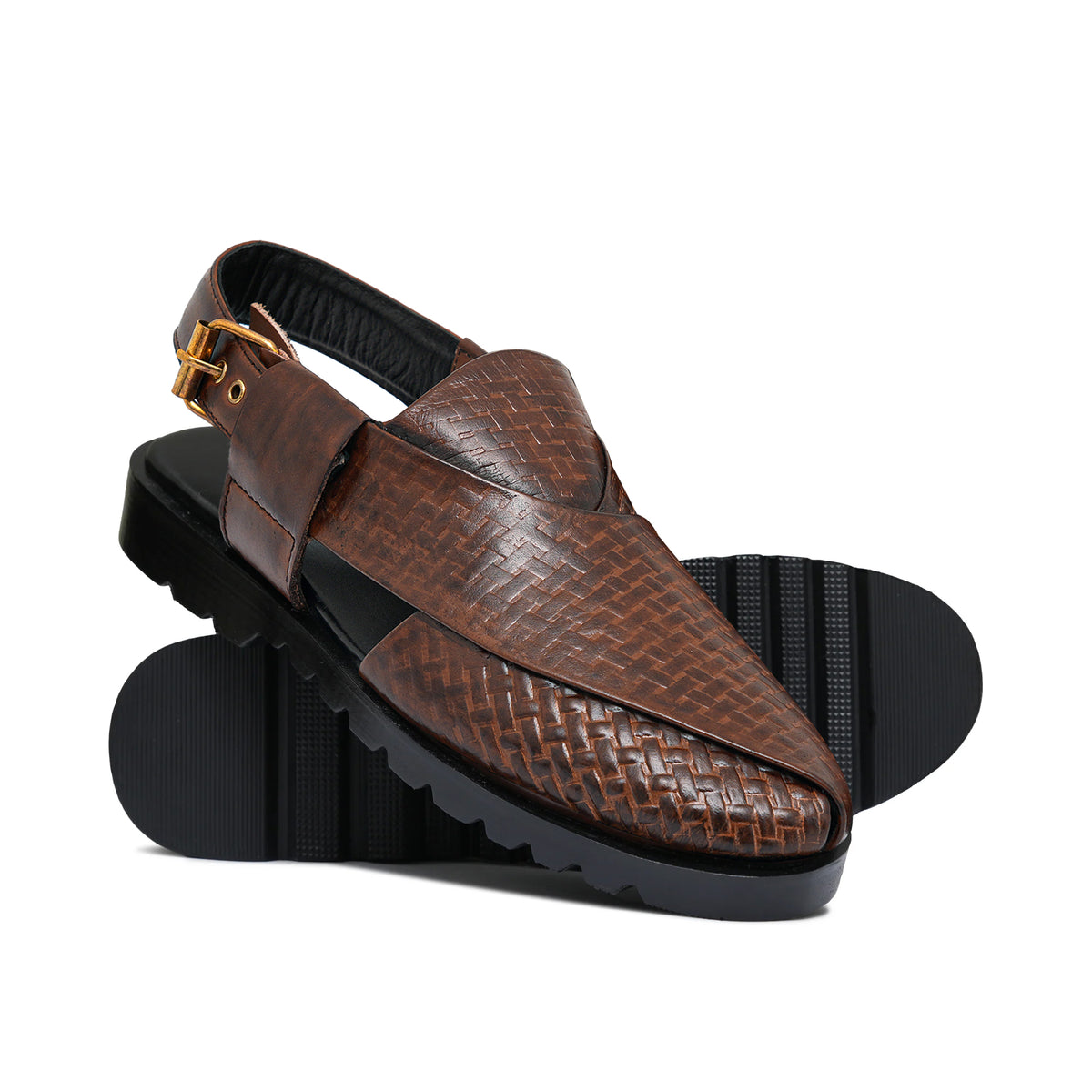 Brown Textured Peshawari Chappal Da29