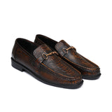 Brown Croc Embossed Leather Shoe pz08