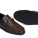 Brown Croc Embossed Leather Shoe pz08