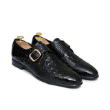Black Croc Patten Singal Monk Shoe PJ31