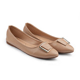 Beige Textured Buckle Pumps WP18