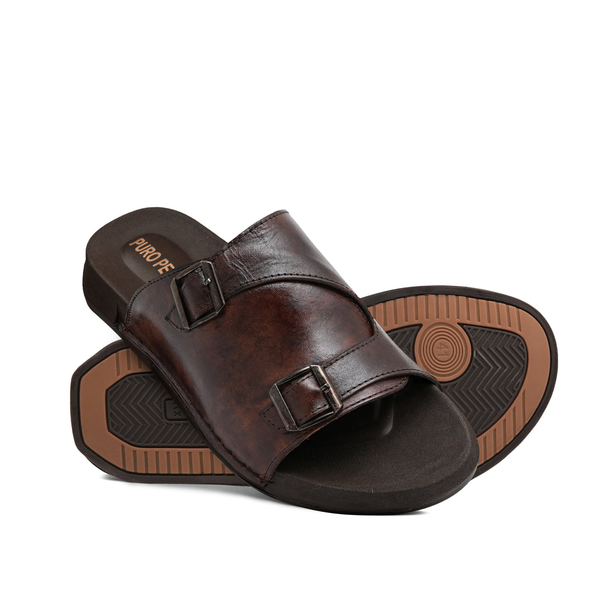 Dual-Buckle Brown Formal Slipper SA62